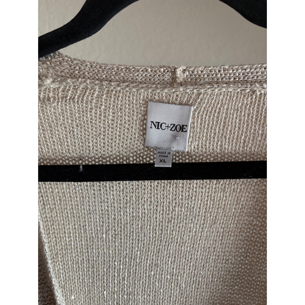 NIC+ZOE Gold Metallic Sequin Wrap Cardigan XL Quiet Luxury Holiday Festive - Picture 2 of 6